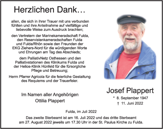 Traueranzeige von Josef Plappert von FZ