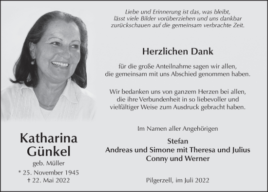 Traueranzeige von Katharina Günkel von FZ