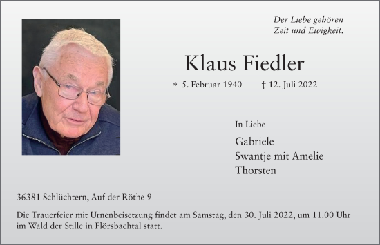 Traueranzeige von Klaus Fiedler von FZ
