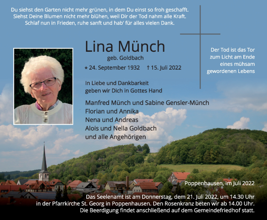 Traueranzeige von Lina Münch von FZ