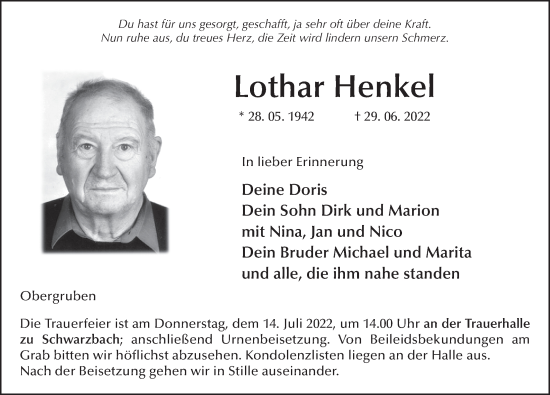 Traueranzeige von Lothar Henkel von FZ
