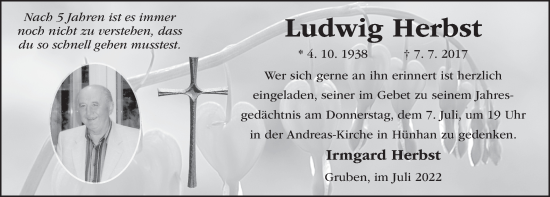 Traueranzeige von Ludwig Herbst von FZ
