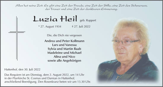 Traueranzeige von Luzia Heil von FZ