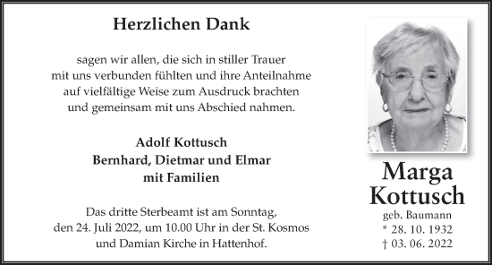 Traueranzeige von Marga Kottusch von FZ