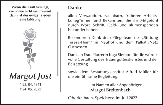 Traueranzeige von Margot Jost von FZ