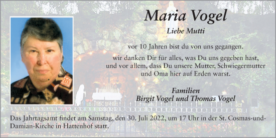 Traueranzeige von Maria Vogel von FZ