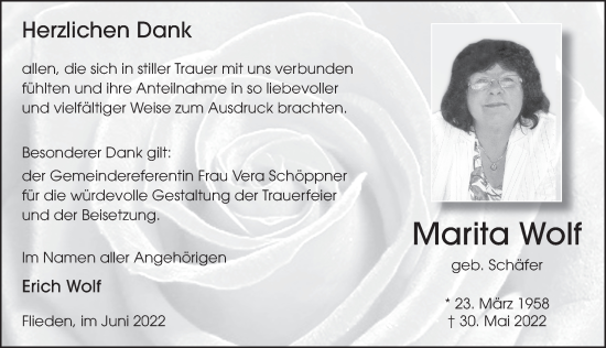 Traueranzeige von Marita Wolf von FZ