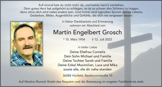 Traueranzeige von Martin Engelbert Grosch von FZ