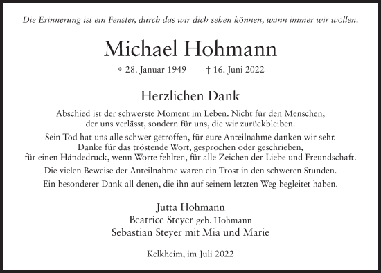 Traueranzeige von Michael Hohmann von FZ