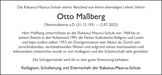 Traueranzeige von Otto Maßberg von FZ