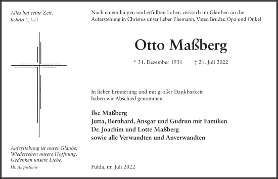 Traueranzeige von Otto Maßberg von FZ