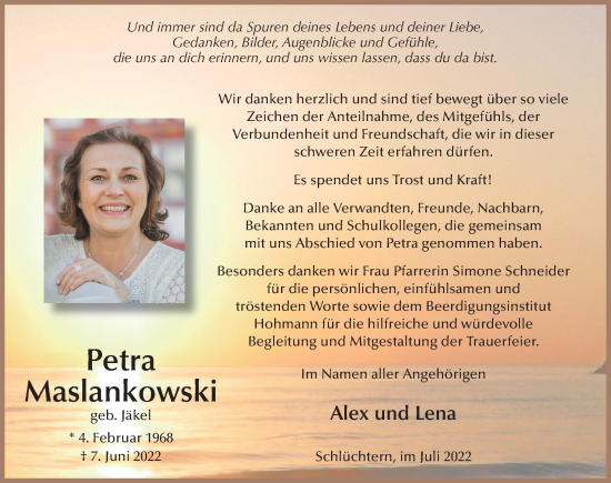 Traueranzeige von Petra Maslankowski von FZ