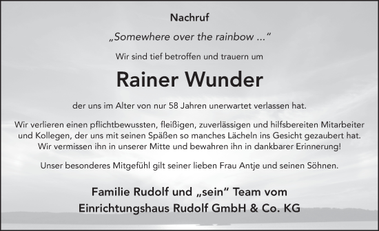 Traueranzeige von Rainer Wunder von FZ