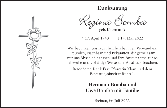 Traueranzeige von Regina Bomba von FZ