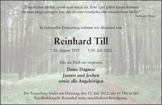 Traueranzeige von Reinhard Till von FZ