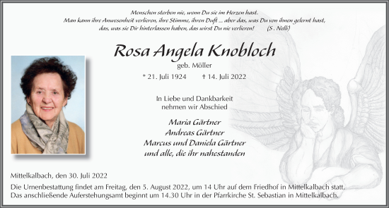 Traueranzeige von Rosa Angela Knobloch von FZ