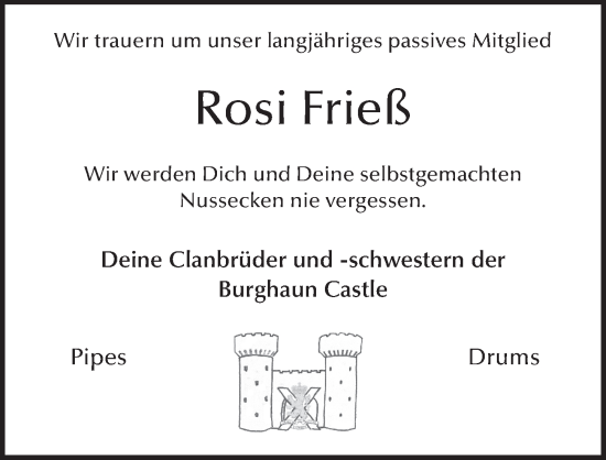 Traueranzeige von Rosemarie Frieß von FZ