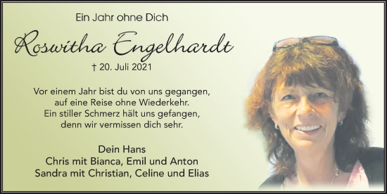 Traueranzeige von Roswitha Engelhardt von FZ