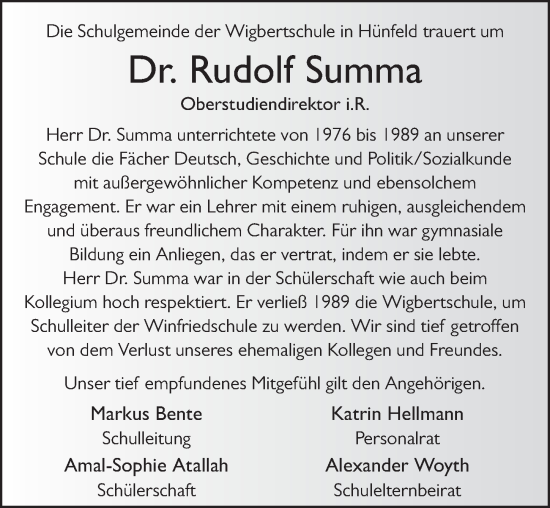 Traueranzeige von Rudolf Summa von FZ