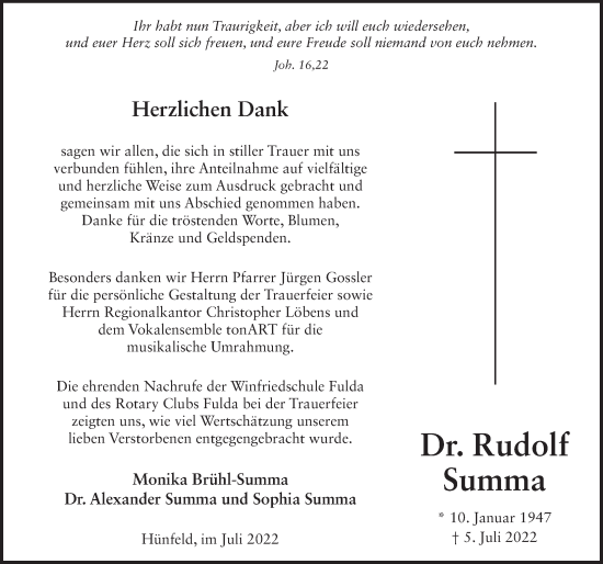 Traueranzeige von Rudolf Summa von FZ