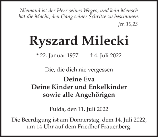 Traueranzeige von Ryszard Milecki von FZ