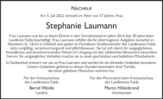 Traueranzeige von Stephanie Laumann von FZ
