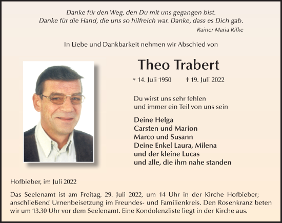 Traueranzeige von Theo Trabert von FZ