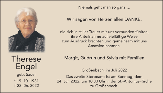Traueranzeige von Therese Engel von FZ