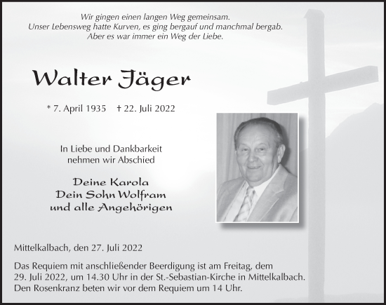 Traueranzeige von Walter Jäger von FZ