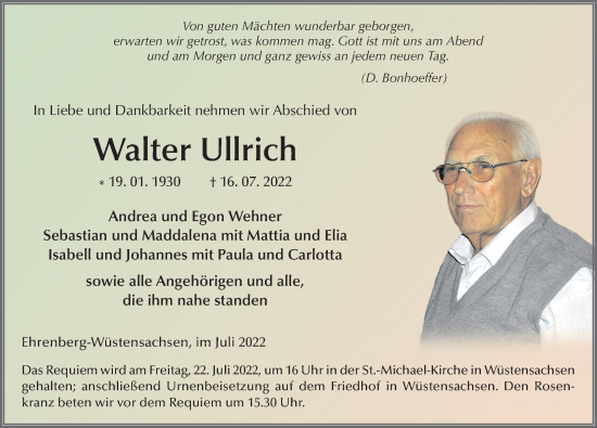 Traueranzeige von Walter Ullrich von FZ