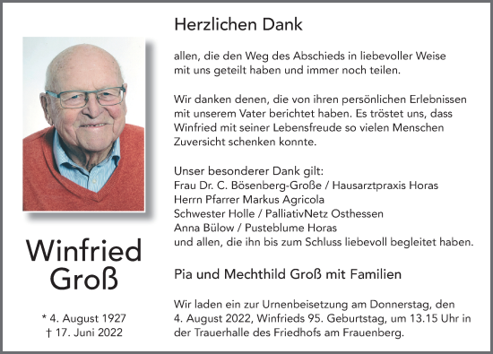 Traueranzeige von Winfried Groß von FZ