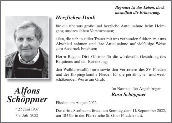 Traueranzeige von Alfons Schöppner von FZ
