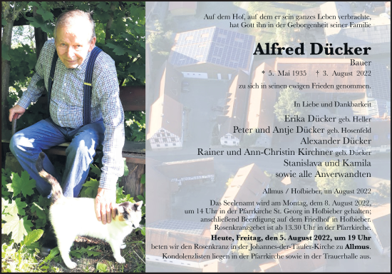 Traueranzeige von Alfred Dücker von FZ