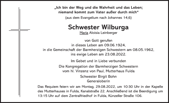 Traueranzeige von Aloisia Leinberger von FZ