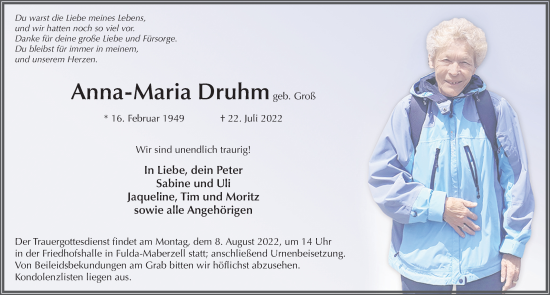 Traueranzeige von Anna-Maria Druhm von FZ