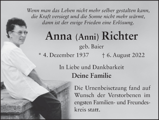 Traueranzeige von Anna Richter von FZ