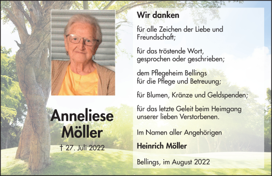 Traueranzeige von Anneliese Möller von FZ