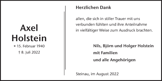 Traueranzeige von Axel Holstein von FZ