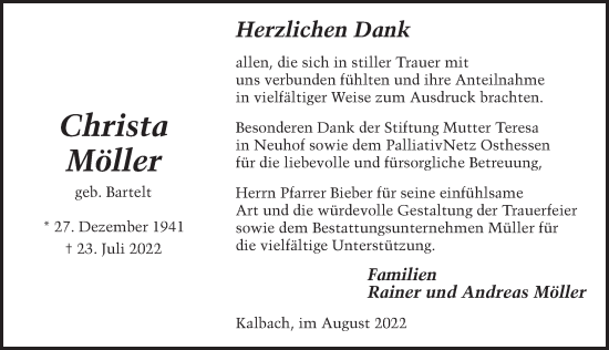 Traueranzeige von Christa Möller von FZ