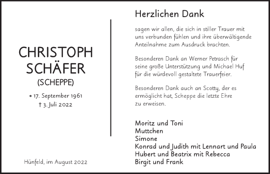 Traueranzeige von Christoph Schäfer von FZ