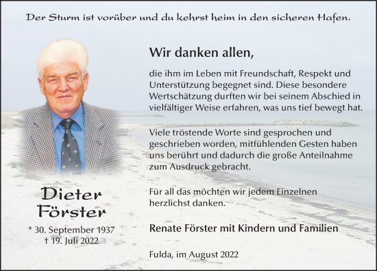 Traueranzeige von Dieter Förster von FZ