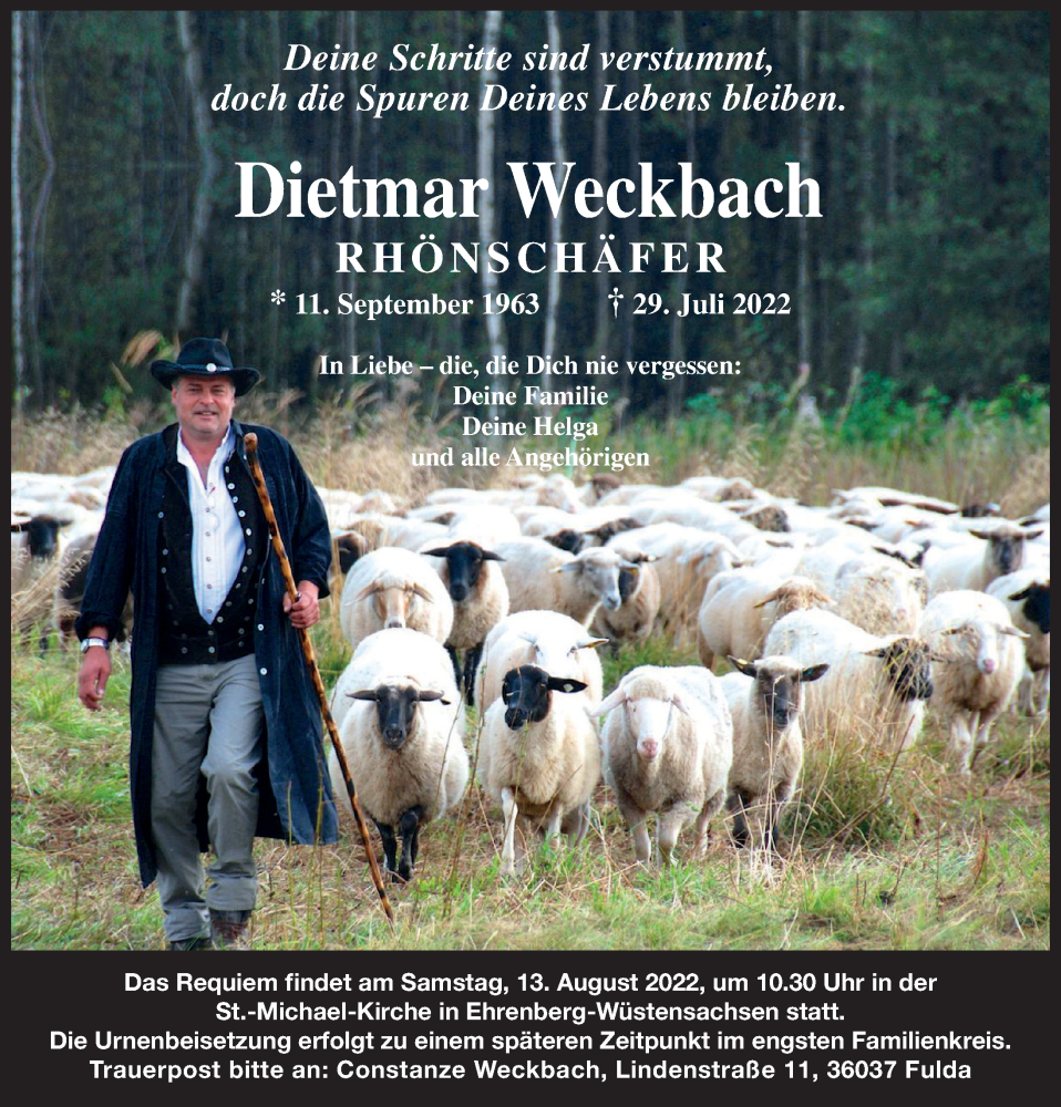  Traueranzeige für Dietmar Weckbach vom 09.08.2022 aus FZ