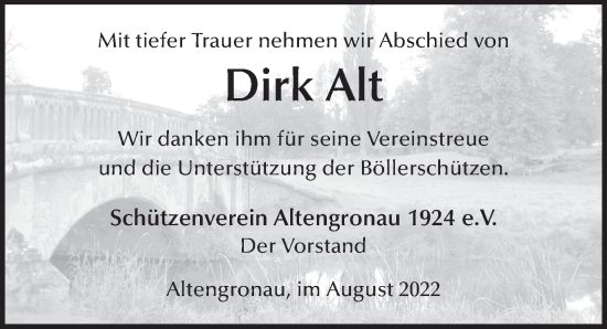 Traueranzeige von Dirk Alt von FZ