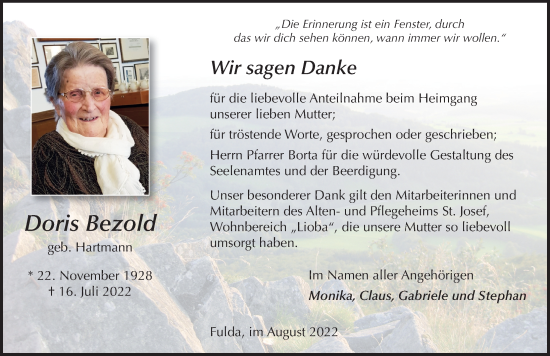 Traueranzeige von Doris Bezold von FZ