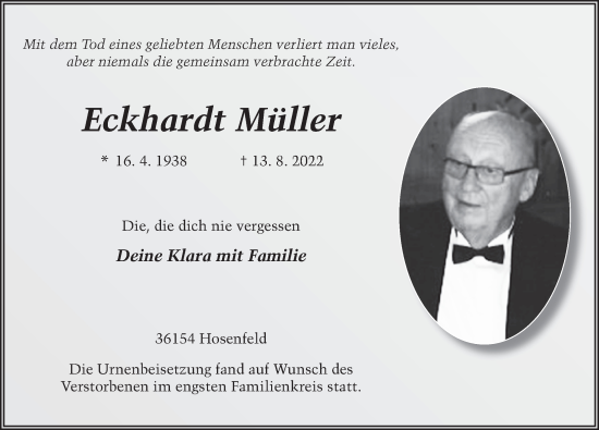 Traueranzeige von Eckhardt Müller von FZ