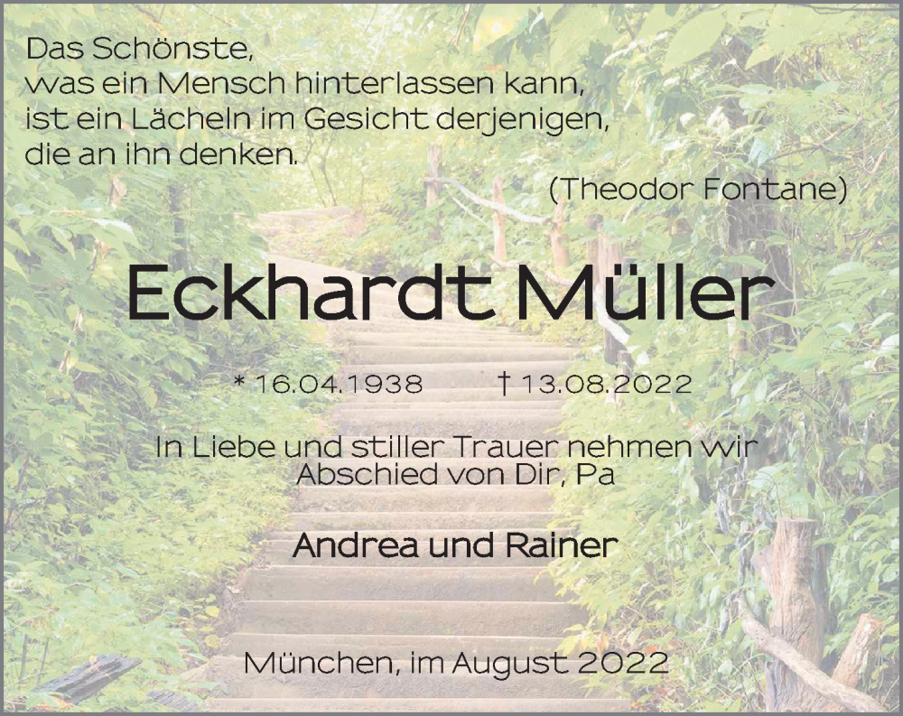  Traueranzeige für Eckhardt Müller vom 29.08.2022 aus FZ