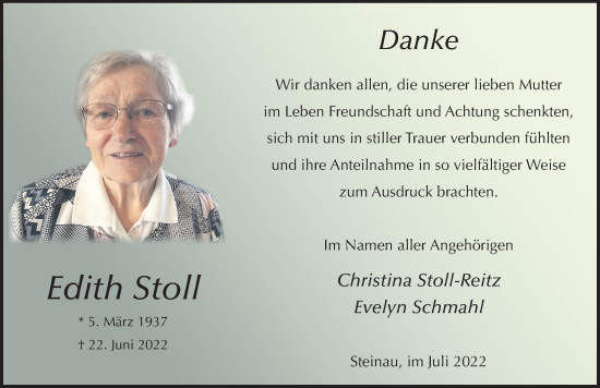 Traueranzeige von Edith Stoll von FZ