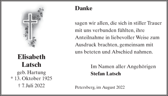 Traueranzeige von Elisabeth Latsch von FZ