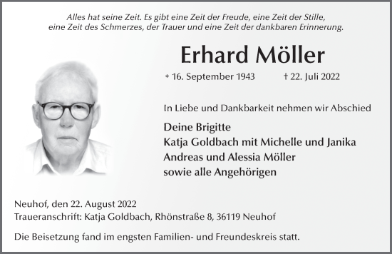 Traueranzeige von Erhard Möller von FZ
