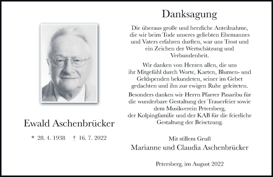 Traueranzeige von Ewald Aschenbrücker von FZ